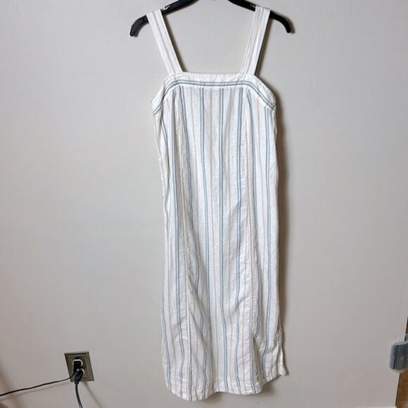 NWT Madewell Linen Cotton Princess-Seamed Midi Dress in Desert Dune Stripe - Picture 6 of 15